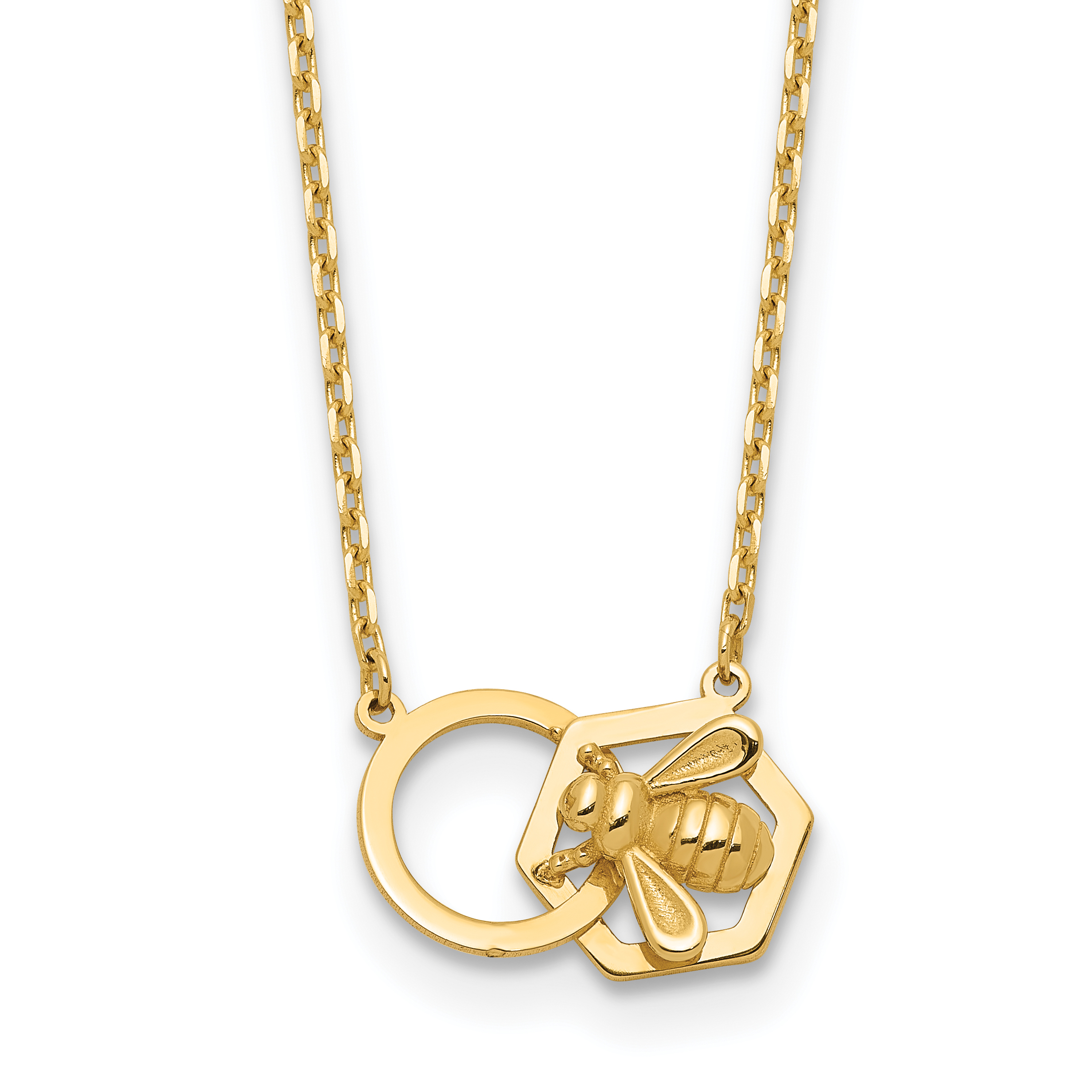 14K Polished Bee and Circle 17.5 inch Necklace (SF3051-17.5)