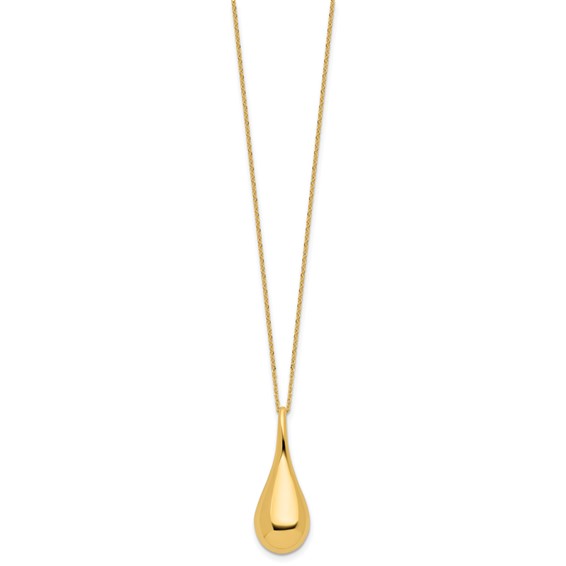 14k Polished Hollow Teardrop Pendant 18 inch Necklace