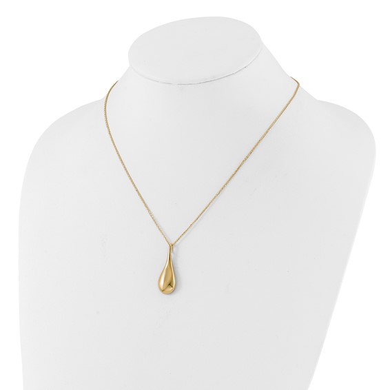 14k Polished Hollow Teardrop Pendant 18 inch Necklace