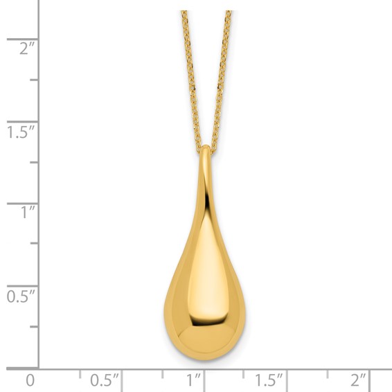 14k Polished Hollow Teardrop Pendant 18 inch Necklace