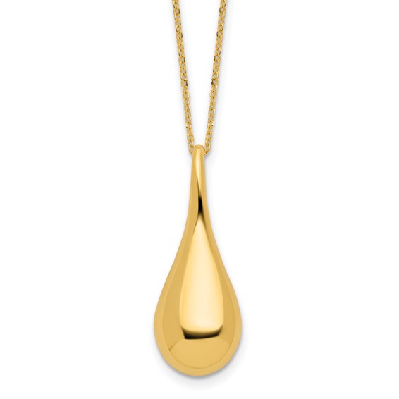 14k Polished Hollow Teardrop Pendant 18 inch Necklace