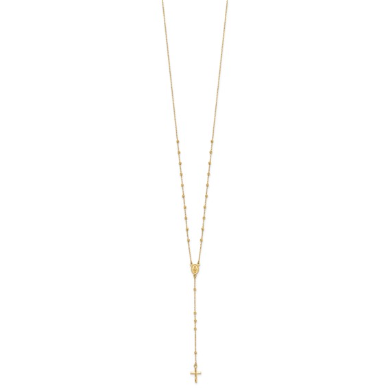 14K Polished Cross and Miraculous Medal Beaded 24.5 inch Rosary
