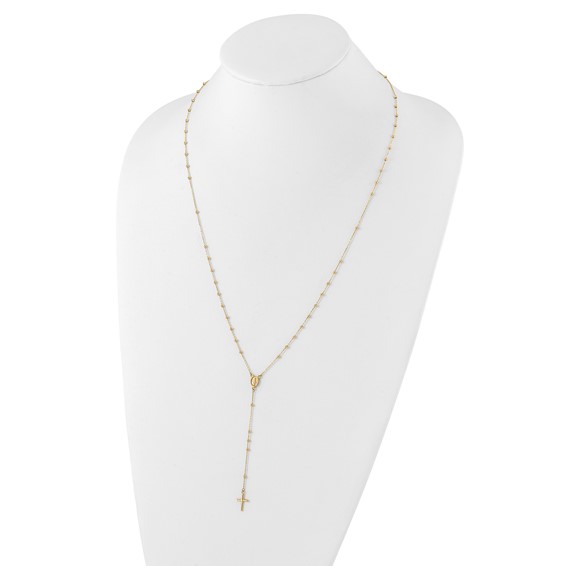 14K Polished Cross and Miraculous Medal Beaded 24.5 inch Rosary