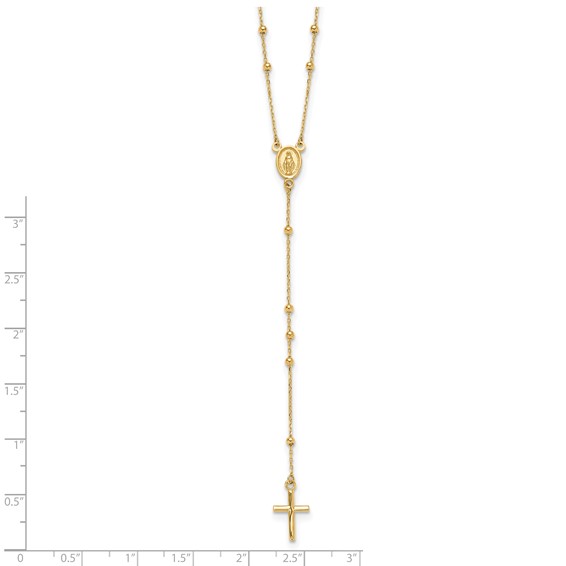 14K Polished Cross and Miraculous Medal Beaded 24.5 inch Rosary