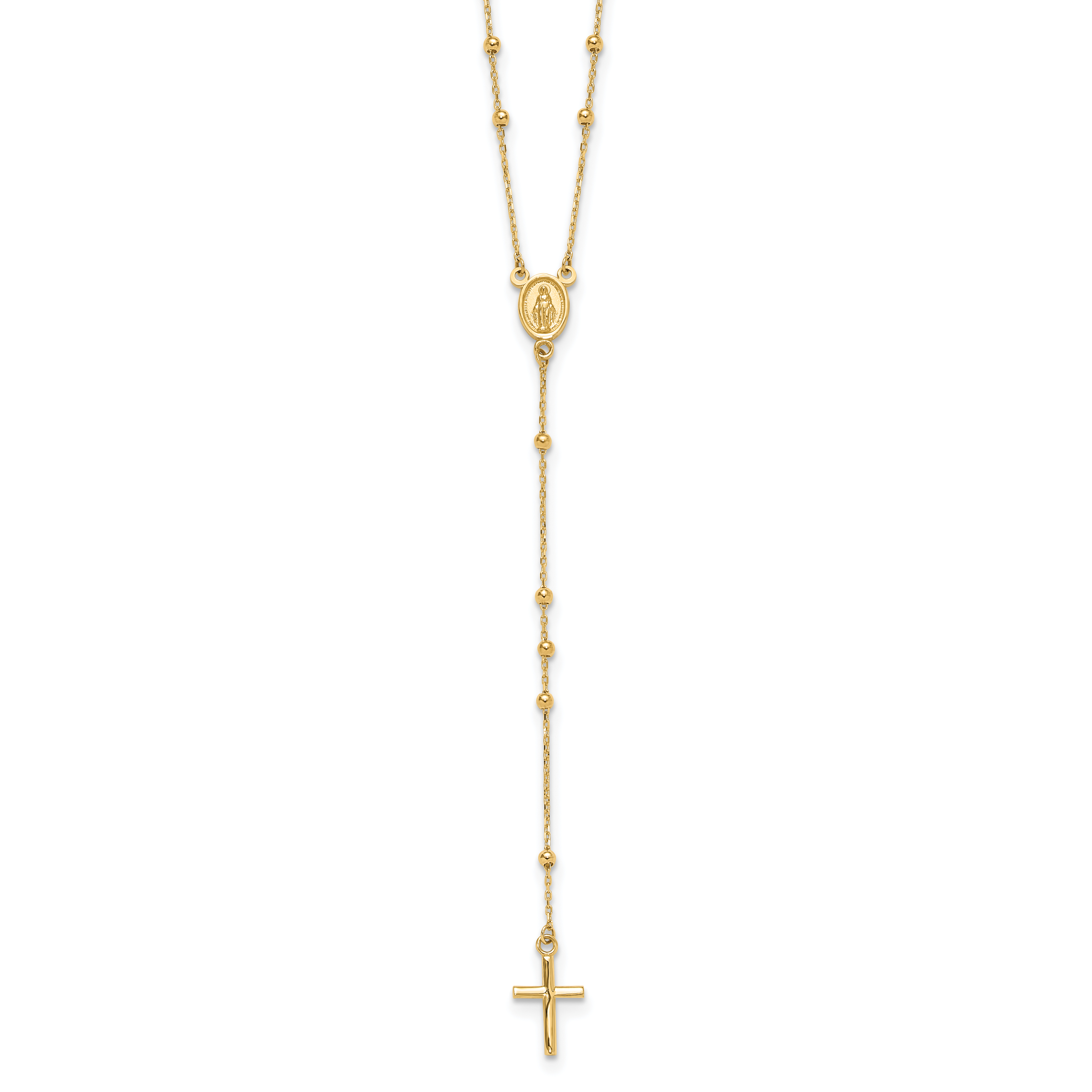 14K Polished Cross and Miraculous Medal Beaded 24.5 inch Rosary (SF3059-24.5)