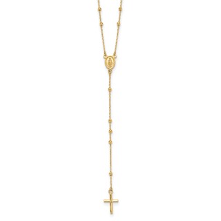14K Polished Cross and Miraculous Medal Beaded 24.5 inch Rosary