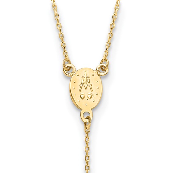 14K Polished Miraculous Medal and Cross Rosary Design 17.75 inch Y-Drop Necklace
