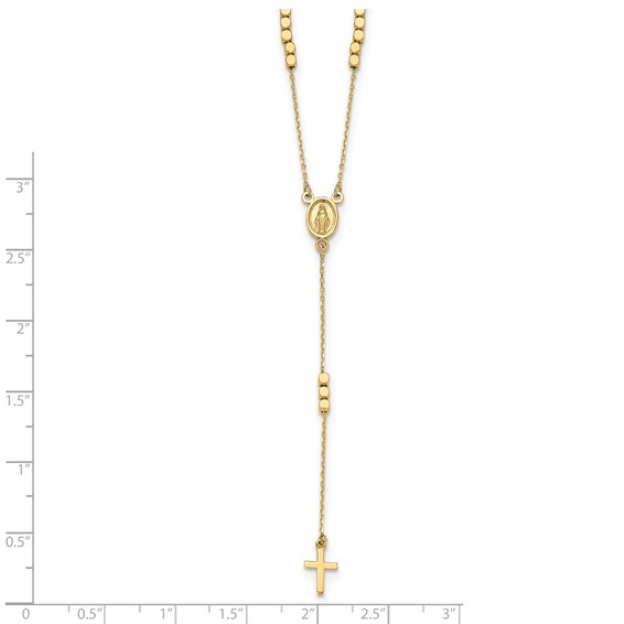 14K Polished Miraculous Medal and Cross Rosary Design 17.75 inch Y-Drop Necklace