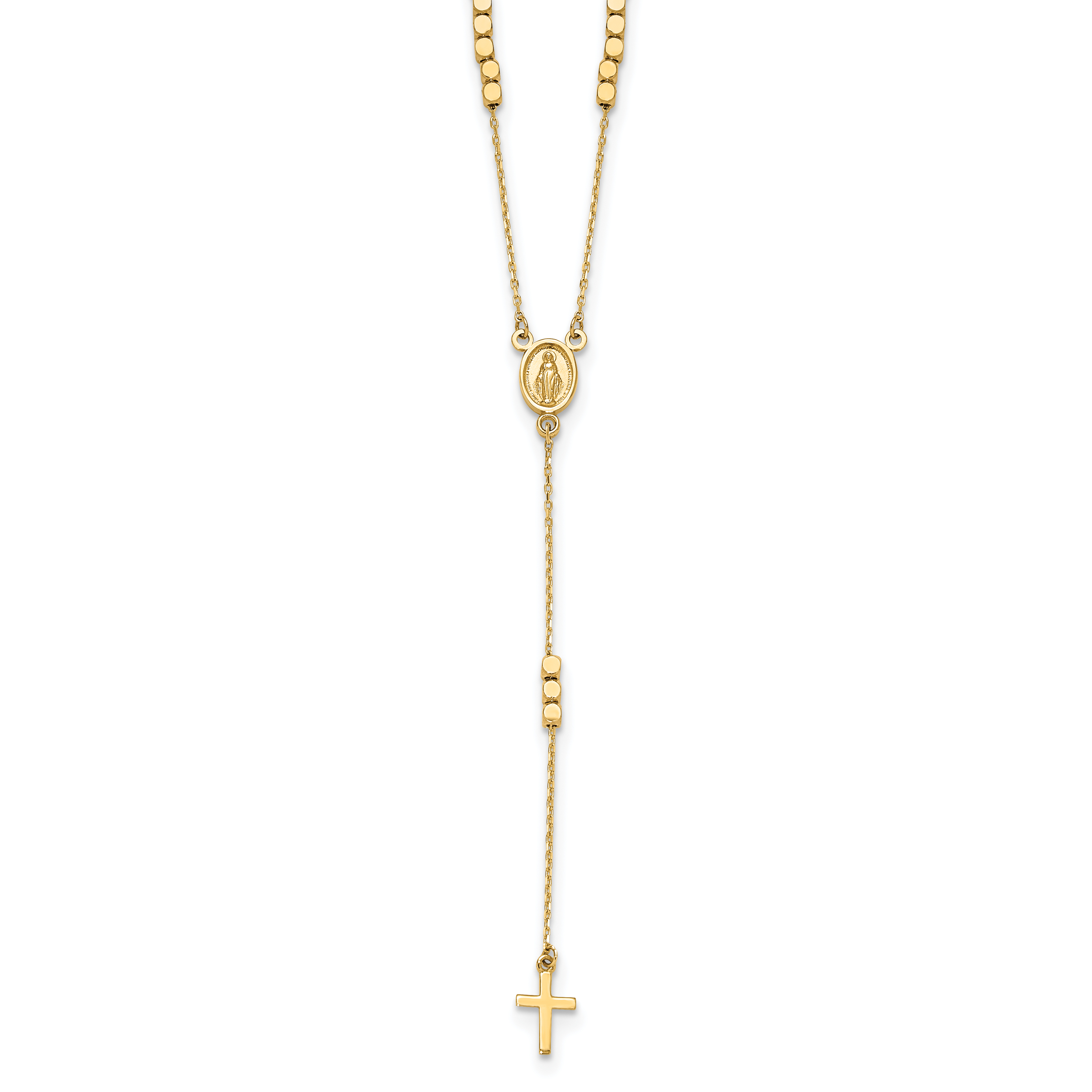 14K Polished Miraculous Medal and Cross Rosary Design 17.75 inch Y-Drop Necklace (SF3060-17.75)