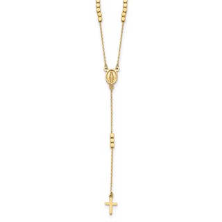 14K Polished Miraculous Medal and Cross Rosary Design 17.75 inch Y-Drop Necklace