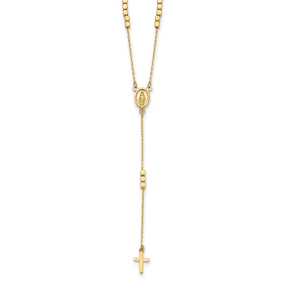 14K Polished Miraculous Medal and Cross Rosary Design 17.75 inch Y-Drop Necklace