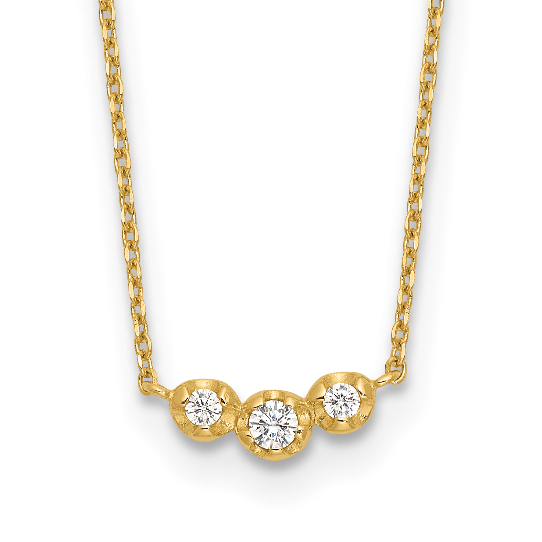 14k Polished 3-Stone CZ 18 inch Necklace Plus 2 inch Extender (SF3063-18)