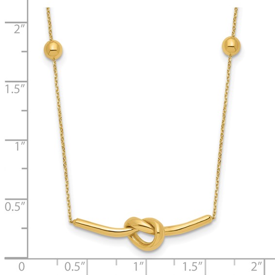 14K Polished Knotted Bar Pendant and Beads 16 inch Necklace Plus 2 inch Extender