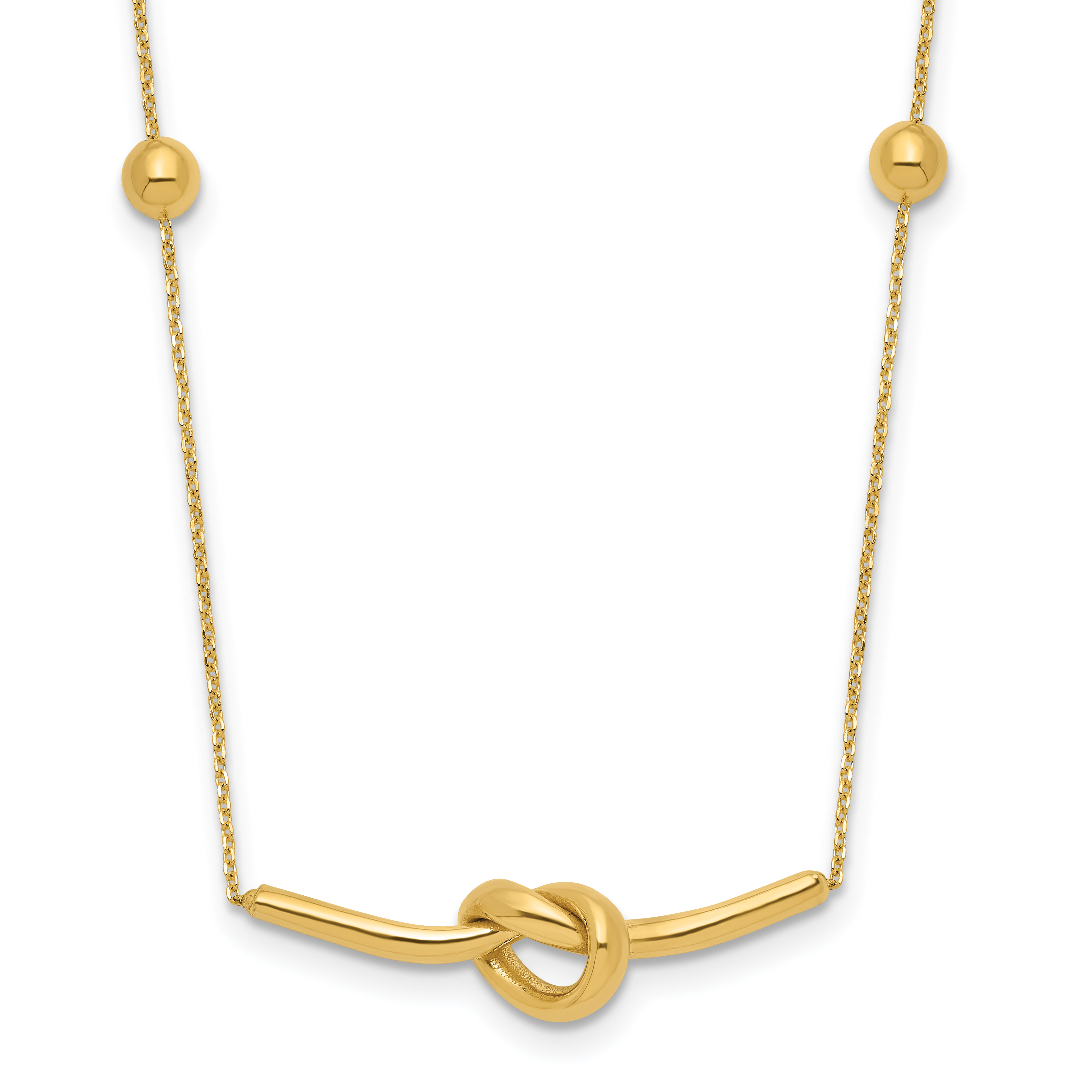 14K Polished Knotted Bar Pendant and Beads 16 inch Necklace Plus 2 inch Extender (SF3064-16)