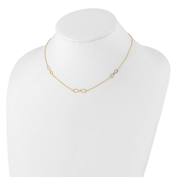 14K Polished Infinity Symbol 16 inch 3-Station Necklace Plus 2 inch Extender