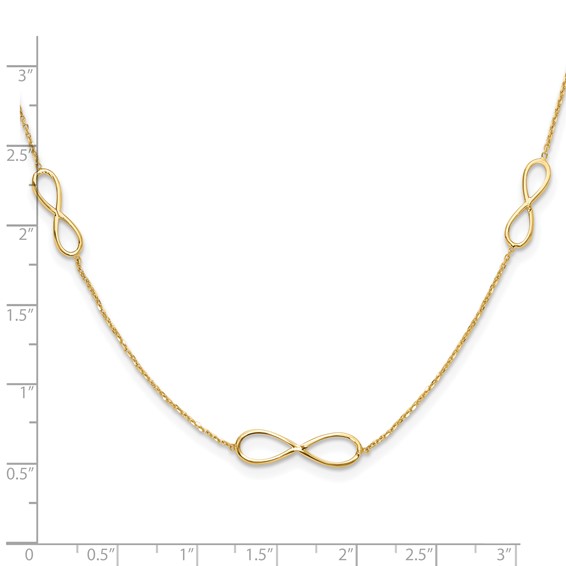 14K Polished Infinity Symbol 16 inch 3-Station Necklace Plus 2 inch Extender