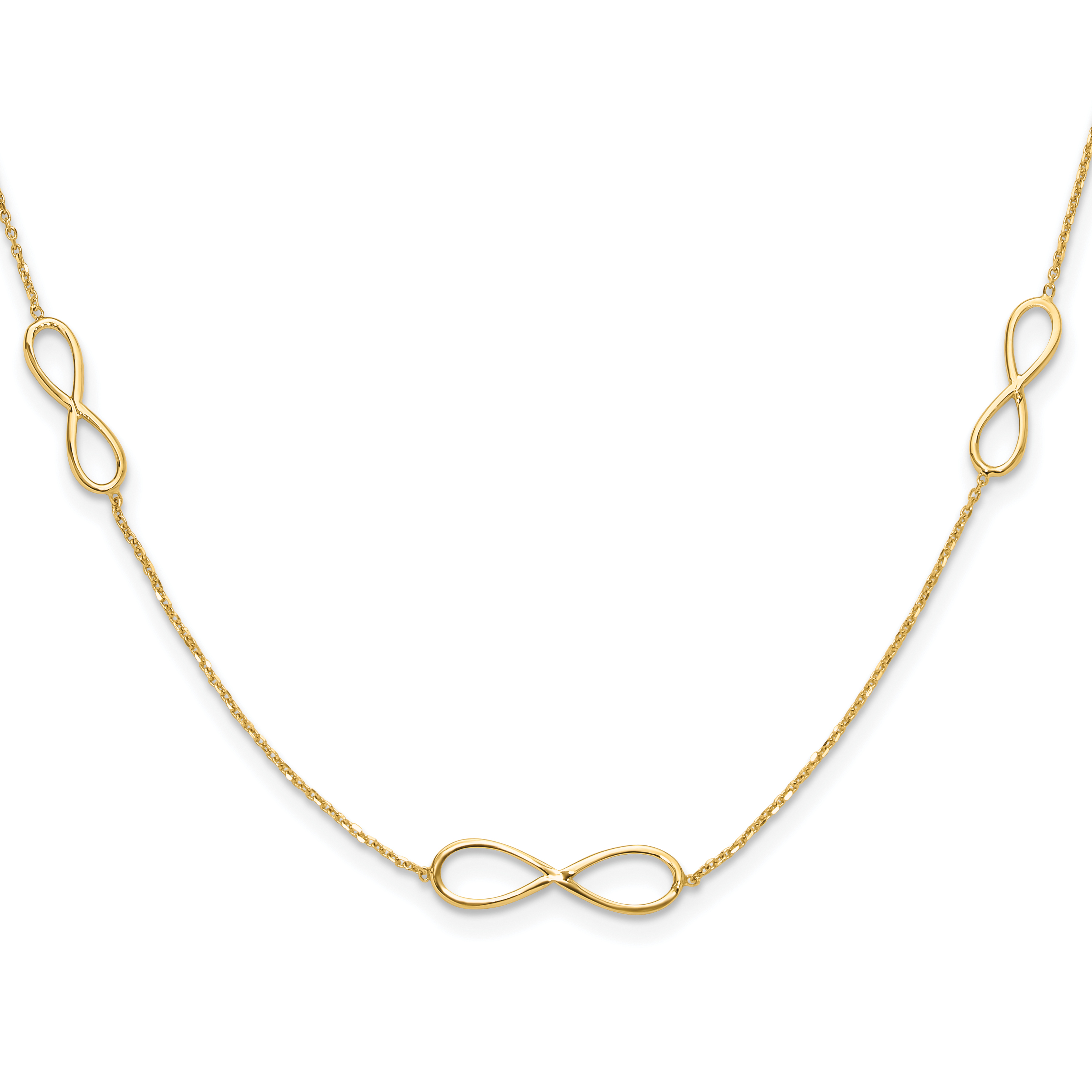 14K Polished Infinity Symbol 16 inch 3-Station Necklace Plus 2 inch Extender (SF3067-16)