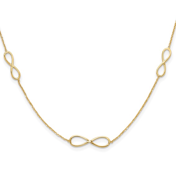 14K Polished Infinity Symbol 16 inch 3-Station Necklace Plus 2 inch Extender