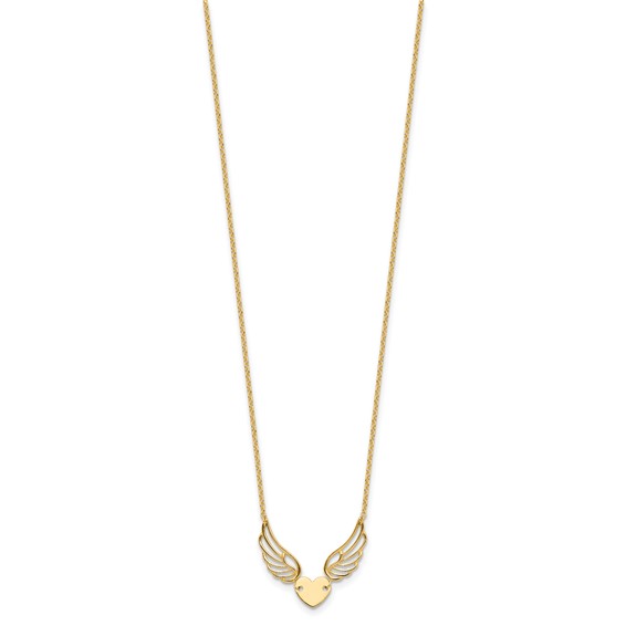 14K Polished Wings and Heart 17 inch Necklace