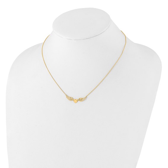 14K Polished Wings and Heart 17 inch Necklace