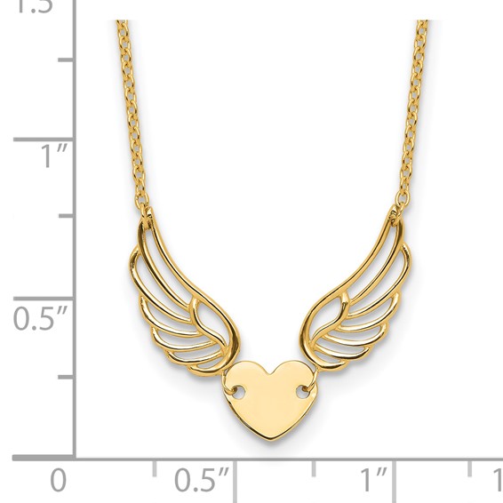 14K Polished Wings and Heart 17 inch Necklace