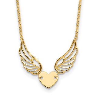 14K Polished Wings and Heart 17 inch Necklace