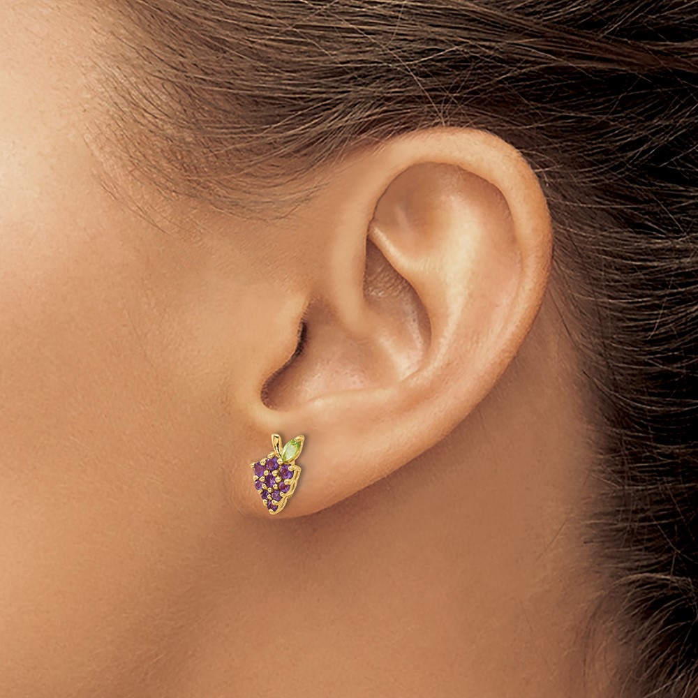 14K Gold Amethyst and Peridot Grapes Post Earrings (SF3069E)