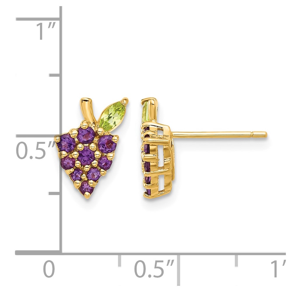 14K Gold Amethyst and Peridot Grapes Post Earrings (SF3069E)