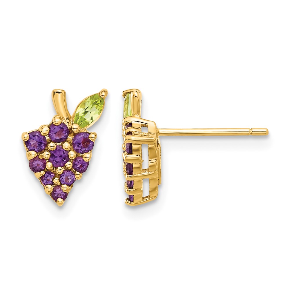 14K Gold Amethyst and Peridot Grapes Post Earrings (SF3069E)