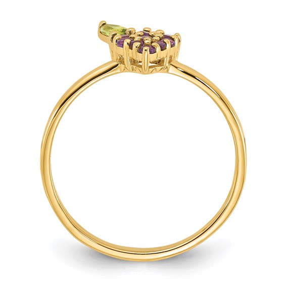 14K Amethyst and Peridot Grapes Size 7 Ring