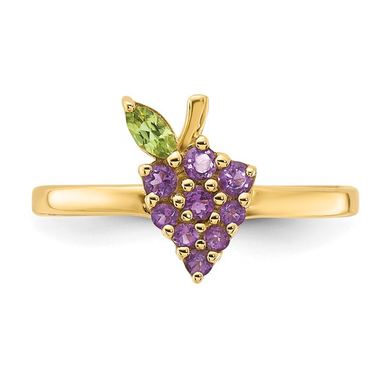 14K Amethyst and Peridot Grapes Size 7 Ring
