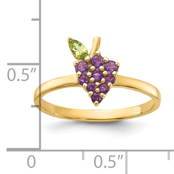14K Amethyst and Peridot Grapes Size 7 Ring