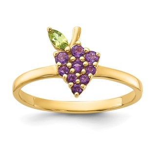 14K Amethyst and Peridot Grapes Size 7 Ring