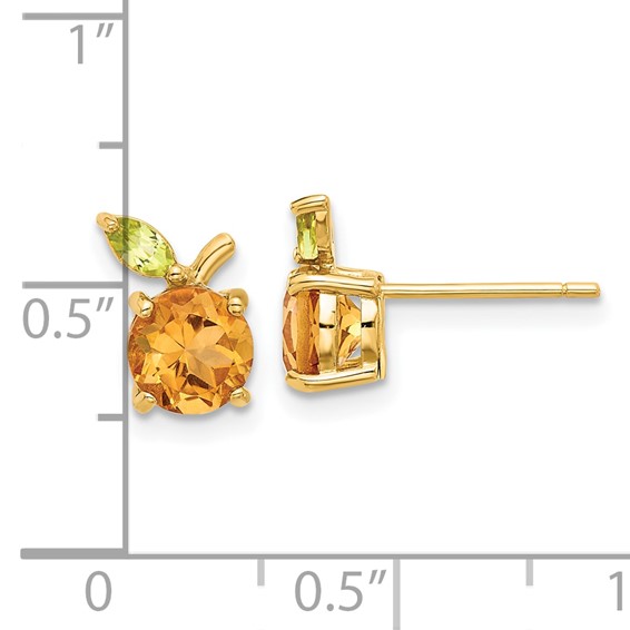 14K Round Citrine and Peridot Orange Post Earrings