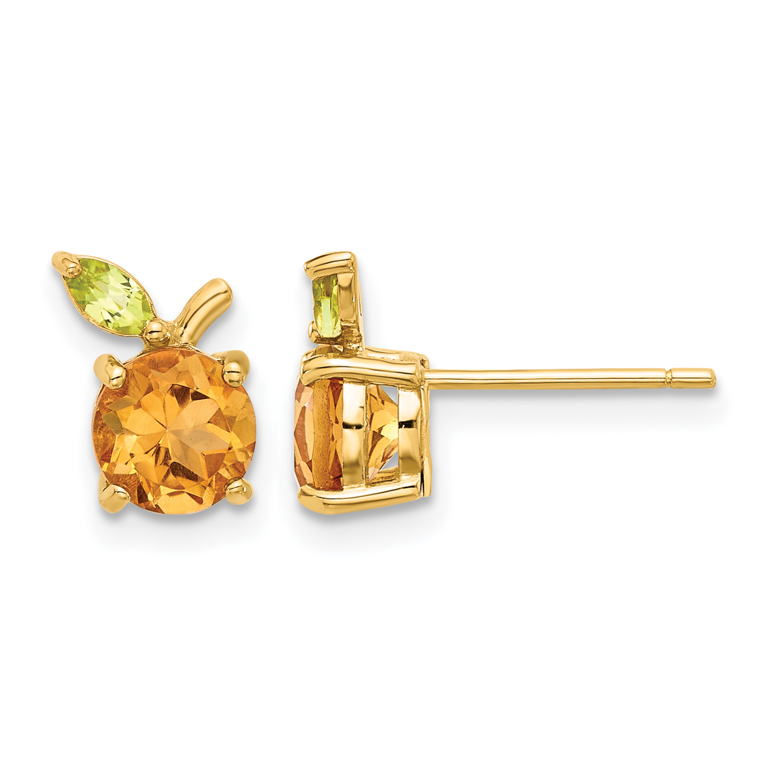 14K Gold Citrine and Peridot Orange Post Earrings (SF3070E)