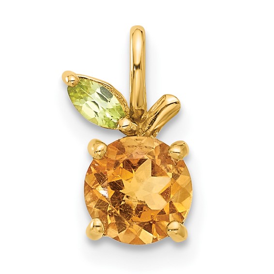 14K Round Citrine and Peridot Orange Pendant