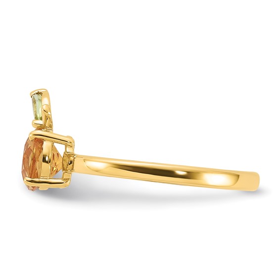 14K Round Citrine and Peridot Orange Size 7 Ring
