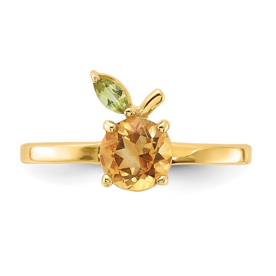 14K Round Citrine and Peridot Orange Size 7 Ring