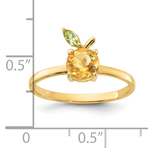 14K Round Citrine and Peridot Orange Size 7 Ring
