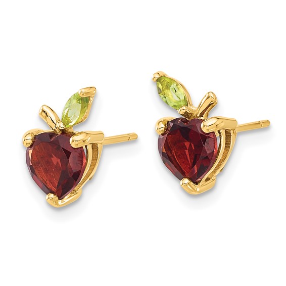 14K Heart-shaped Garnet and Peridot Apple Post Earrings
