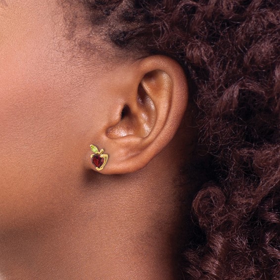 14K Heart-shaped Garnet and Peridot Apple Post Earrings