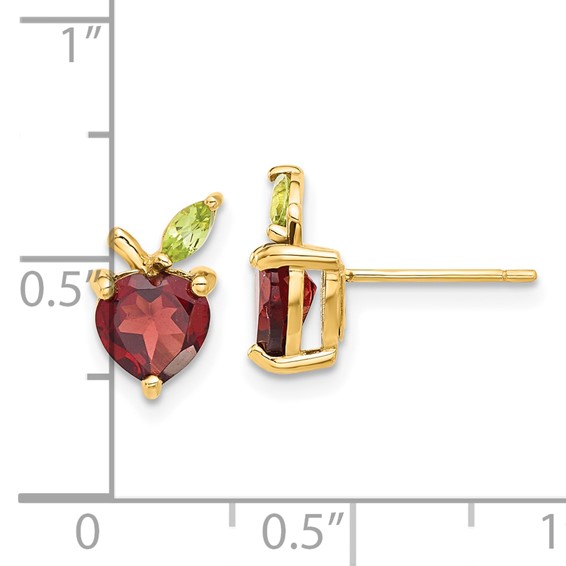 14K Heart-shaped Garnet and Peridot Apple Post Earrings