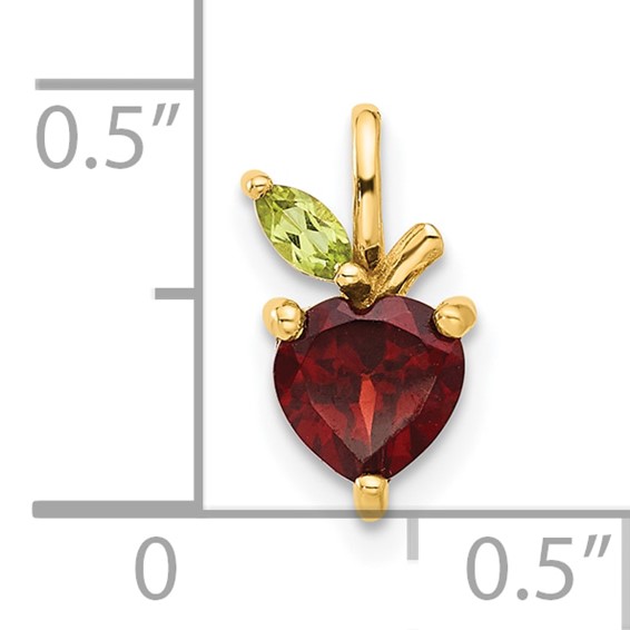 14K Heart-shaped Garnet and Peridot Apple Pendant