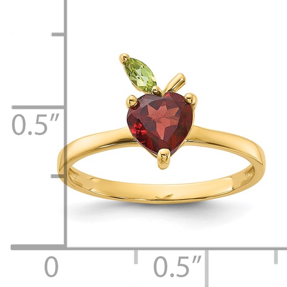 14K Heart-shaped Garnet and Peridot Apple Size 7 Ring