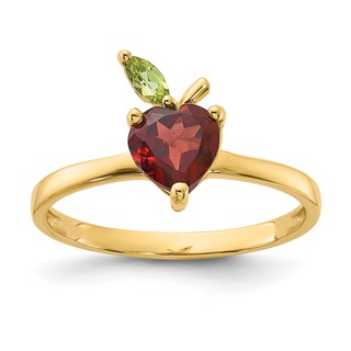 14K Heart-shaped Garnet and Peridot Apple Size 7 Ring