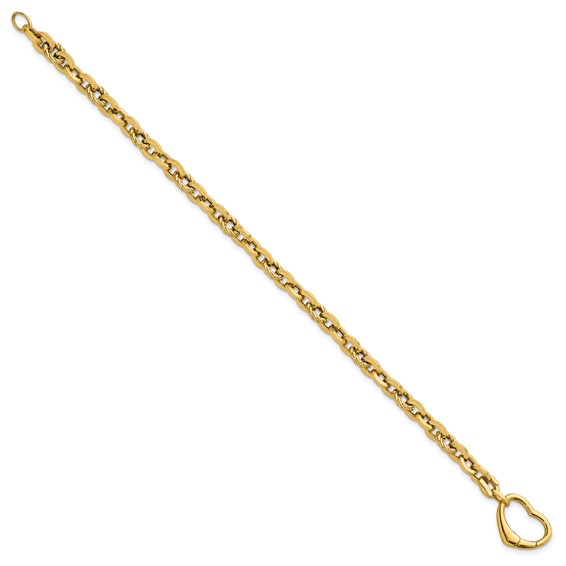 14k Polished and Twisted Cable Link with Heart Clasp 7.5 inch Bracelet