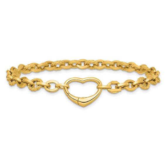 14k Polished and Twisted Cable Link with Heart Clasp 7.5 inch Bracelet