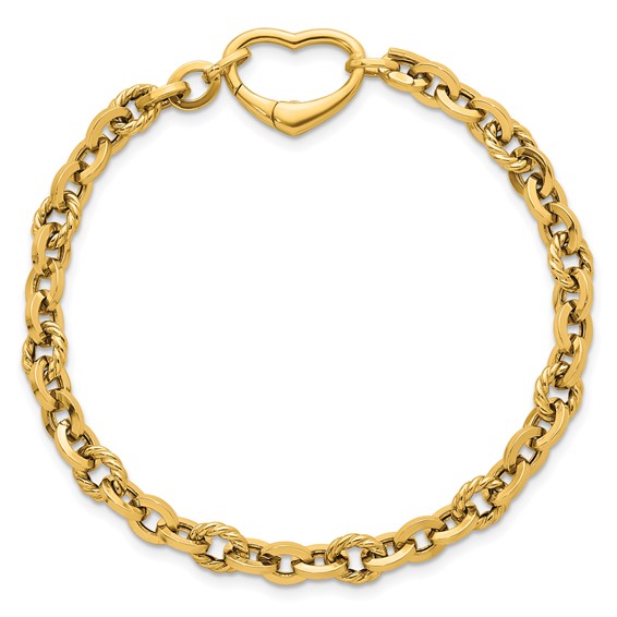 14k Polished and Twisted Cable Link with Heart Clasp 7.5 inch Bracelet