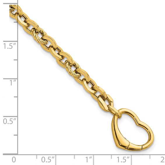 14k Polished and Twisted Cable Link with Heart Clasp 7.5 inch Bracelet
