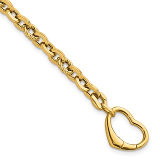 14k Polished and Twisted Cable Link with Heart Clasp 7.5 inch Bracelet